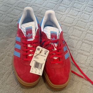NWT Adidas Red and Light Blue Gazelle Sneakers